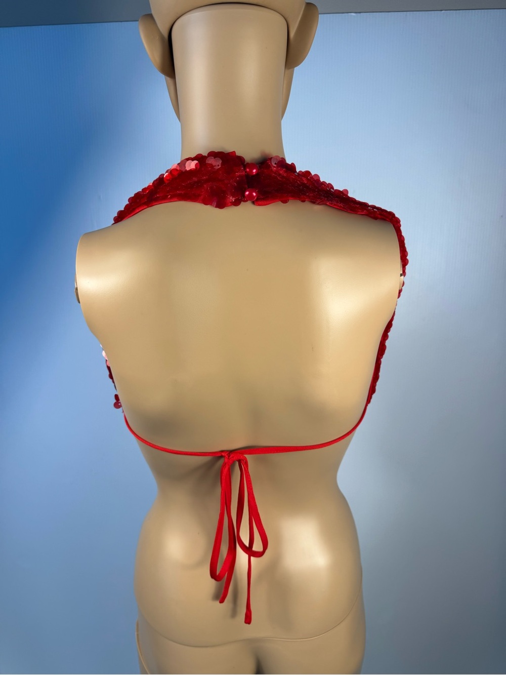 AKIRA Red Sequin Cowl Halter Backless Top NWT | Sizes S, M & L - Picture 4 of 5